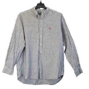 Ralph Lauren Mens XL Blue/White Stripe 100% Linen Long Sleeves Business Casual